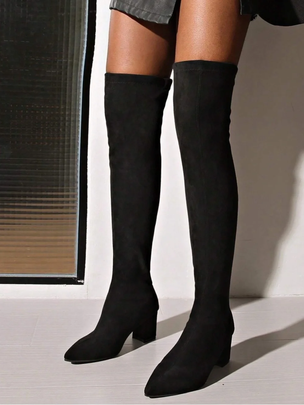 Black Over-The-Knee Suede Boots – Chunky Heel Thigh High Boots - 9.5